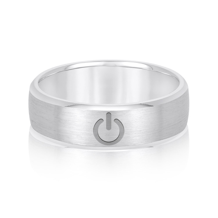 Ring with a power icon (standby symbol) engraved into it